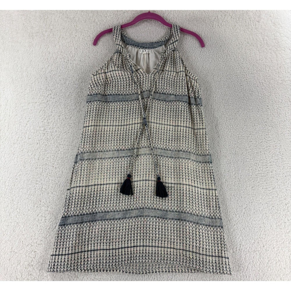 THML Dress Womens Small Ivory Blue Geometric Print Sleeveless 100% Cotton V-Neck